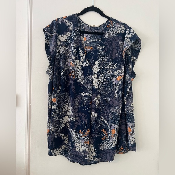 Serein brand Floral Navy Women's Blouse size 3X (M122) - Picture 1 of 6